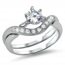 .925 Sterling Silver wedding set size 9 CZ Engagement ring Bridal Ladies New w40