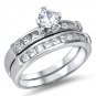 .925 Sterling Silver Wedding Ring set size 9 Engagement Bridal Ladies New wz32