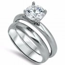 .925 Sterling Silver Wedding Set Size 9 CZ Engagement Ring Round Cut New w62
