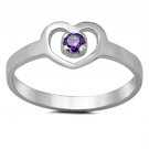 .925 Sterling Silver Ring Size 4 Kids Heart Baby Midi Amethyst Ladies New x42