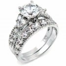 .925 Sterling Silver Wedding Set Size 11 CZ Round Cut Engagement Ring New w49