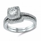 .925 Sterling Silver Wedding Set Size 5 CZ Round Cut Engagement Ring New z24