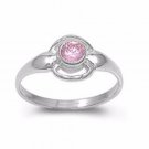 .925 Sterling Silver Ring Size 2 CZ Kids Round Cut Baby Midi Knuckle Pink New