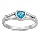 .925 Sterling Silver Ring size 2 Kids Heart Aquamarine Baby Midi Ladies New j07