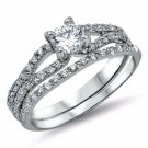 .925 Sterling Silver Wedding Set Size 9 CZ Round Cut Engagement Ring New z10