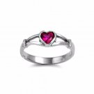.925 Sterling Silver Ring Size 4 CZ Heart Cut Kids Ruby Midi Knuckle New b78