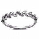 .925 Sterling Silver Ring CZ Round Cut Leaf Feather Midi Knuckle Size 5 New x44