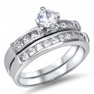 .925 Sterling Silver Wedding Ring set size 8 Engagement Bridal Ladies New wz32