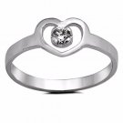 .925 Sterling Silver Ring CZ Kids Heart Baby Girls Midi Knuckle Size 4 New x43
