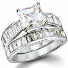 .925 Sterling Silver Wedding Set Ring CZ Princess Cut Engagement size 4-11 New