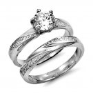 .925 Sterling Silver Ladies Wedding Ring set size 10 Engagement CZ Bridal pw52