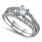 .925 Sterling Silver Wedding set CZ Engagement ring Bridal Size 7 Ladies New z10