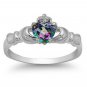 .925 Sterling Silver Claddagh Ring CZ Heart Mystic Topaz Irish Size 3-13 New