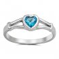 .925 Sterling Silver Ring size 1 Heart Kids Aquamarine Baby Ladies Midi New j07