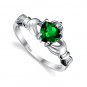 .925 Sterling Silver Ring size 4 CZ Claddagh Heart Emerald Kids Midi Ladies New