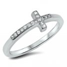 925 Sterling Silver Ring CZ Round Cut Cross Christian Knuckle Size 12 New v92