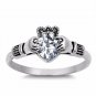 .925 Sterling Silver Claddagh Ring Size 6 CZ Heart Cut Crown Clear Irish New v34