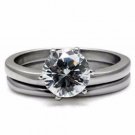 .925 Stainless Steel Wedding Set Size 8 CZ Engagement Ring Band Bridal 316L c08
