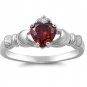925 Sterling Silver Claddagh Ring CZ Heart Garnet Red Irish Size 12 New r06
