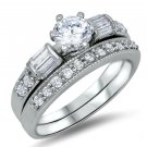 .925 Sterling Silver Wedding Ring set size 5 Engagement CZ Round Bridal New wz35