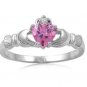 925 Sterling Silver Claddagh Ring CZ Heart Crown Pink Topaz Size 12 New r05