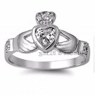 .925 Sterling Silver Ring CZ Claddagh Midi Heart Bridal Size 6 Ladies New r77
