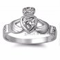 .925 Sterling Silver Ring CZ Claddagh Midi Heart Bridal Size 6 Ladies New r77