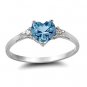 .925 Sterling Silver Ring size 3 CZ Heart cut Aquamarine Aqua Midi Kids New x28