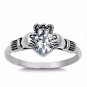 .925 Sterling Silver Claddagh Ring Size 8 CZ Heart Cut Crown Clear Irish New v34