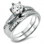 .925 Sterling Silver Wedding Ring set size 5 Engagement CZ Cubic Zirconia pw52