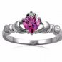 .925 Sterling Silver Claddagh Ring CZ Heart Crown Pink Topaz Size 12 New r05