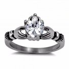 .925 Claddagh Ring Size 5 CZ Heart Crown Irish New 1 Carat Stainless Steel q16