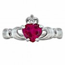 .925 Sterling Silver Ring Size 5 CZ Heart Claddagh Crown Ruby Ladies midi New