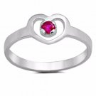 .925 Sterling Silver Ring CZ Kids Heart Red Ruby Midi Ladies Size 1-5 New x48