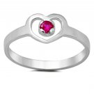 925 Sterling Silver Ring CZ Kids Heart Red Ruby Midi Ladies Size 1-5 New x48
