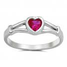 .925 Sterling Silver Ring size 3 Kids Heart Ruby Midi Ladies Toe Fashion New j09
