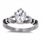 925 Sterling Silver Claddagh Ring CZ Heart Cut Crown Irish 1 ct Size 12 New  q16