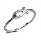 .925 Sterling Silver Ring size 5 Christian Cross Fish Midi ladies kids New p83