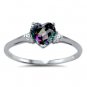 .925 Sterling Silver Ring size 5 CZ Heart cut Rainbow Topaz Midi Ladies New x26