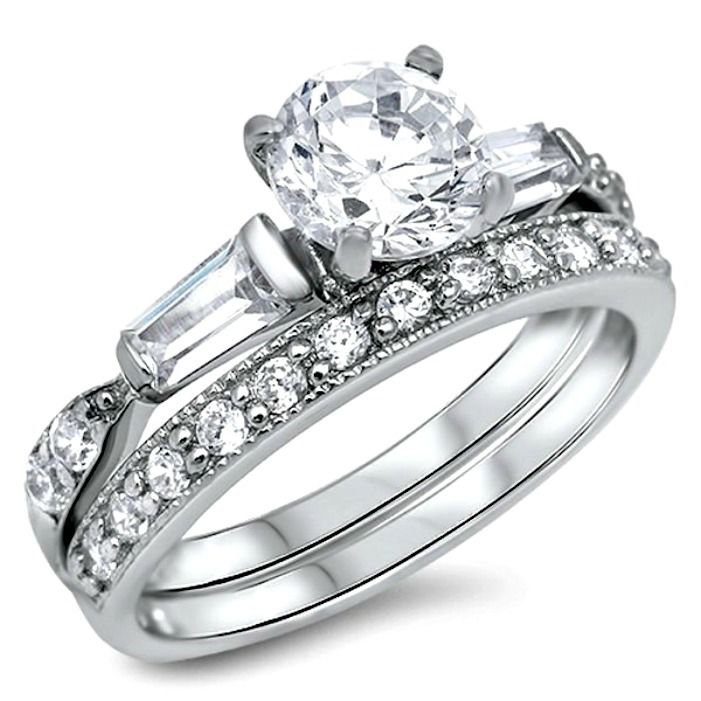 .925 Sterling Silver Wedding Ring set size 6 Engagement CZ Cubic ...