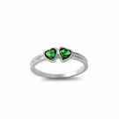 .925 Sterling Silver Ring size 3 CZ Kids Heart Midi Emerald Love Twin Ladies New
