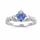 .925 Sterling Silver Claddagh Ring Size 11 CZ Heart Crown Tanzanite New  r63