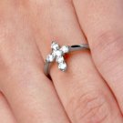 .925 Sterling Silver Ring size 6 CZ Cross Midi Ladies Christian Knuckle x70