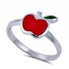 .925 Sterling Silver Ring size 3 Kids Heart Apple Midi Ladies Baby Cute New px52