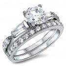 .925 Sterling Silver Wedding Ring set size 7 Engagement CZ Cubic Zirconia ww30