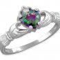 .925 Sterling Silver Ring size 6 CZ Heart Rainbow Topaz Midi Ladies Knuckle New