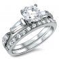 .925 Sterling Silver Wedding Ring set size 8 Engagement CZ Cubic Zirconia ww30