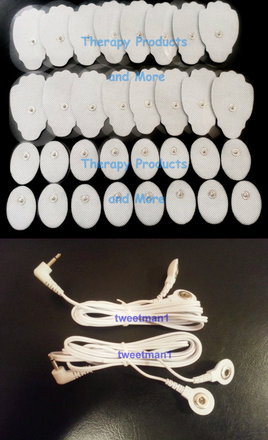 2 DUAL ELECTRODE CABLES (2.5mm)+(16 LG + 16 OVAL)PADS FOR ELIKING