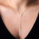 Lariat Necklace Long Thin Chain Simple Delicate Dainty Circle Y Drop Silver Gold