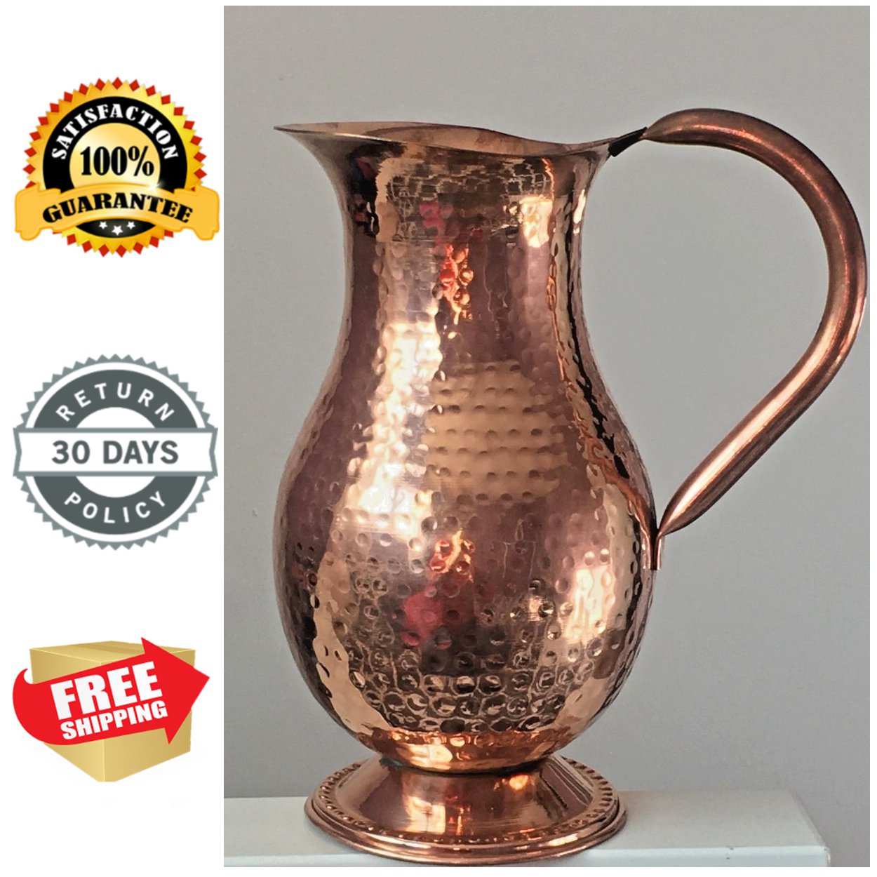 2 Pure Copper Jug (in/ out) Copper Pitcher 50 oz Ayurveda Yoga Health
